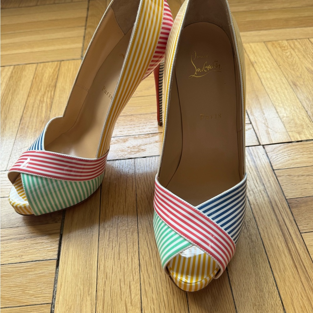 SOLD- BRAND NEW- Never worn Christian Louboutin Marine Alta Patent Stripes Size